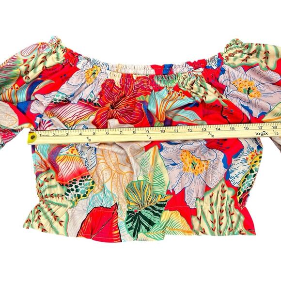 Rachel Zoe Crop Top Womens Size S Tropical Floral Crop Off Shoulder Colorful Fun - Picture 9 of 9